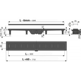 Душевой лоток AlcaPlast APZ10BLACK 650 с решеткой и опорами 65 см