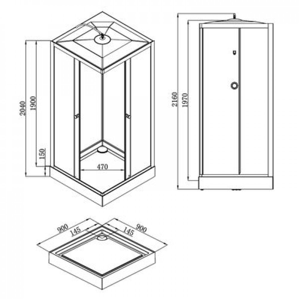 Душевая кабина Loranto NEO 90x90x(190+15) с низким поддоном 15см, прозрачное закаленное стекло 5 мм, задние стеклянные стенки белые, профиль черный-матовый (CS-22110)