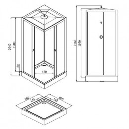 Душевая кабина Loranto NEO 90x90x(190+15) с низким поддоном 15см, прозрачное закаленное стекло 5 мм, задние стеклянные стенки белые, профиль черный-матовый (CS-22110)