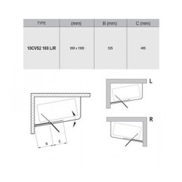 Шторка на ванну, профиль сатин, стекло Transparent, Ravak 10° CVS2-100 100х150 L (7QLA0U03Z1)
