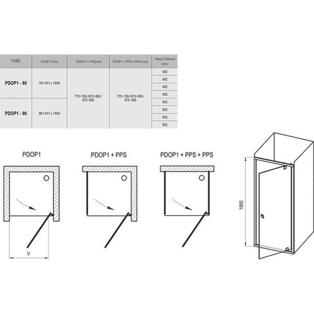 Душевая дверь Pivot PDOP1-80 блестящая, стекло прозрачное