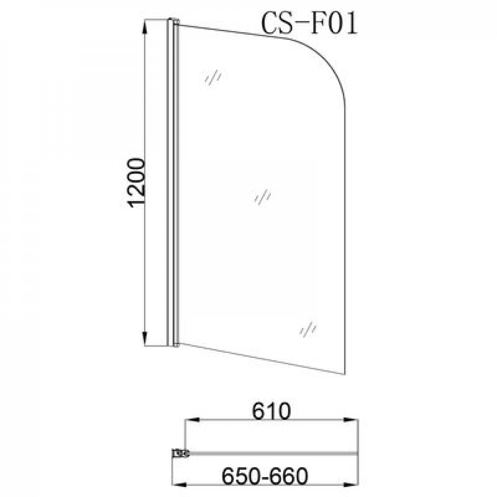 Шторка для ванны Loranto 65х120 прозрачное стекло 6 мм (CS-F01)