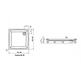 Душевой поддон Ravak Perseus-90 EX (900 x 900) самонесущий для облицовки