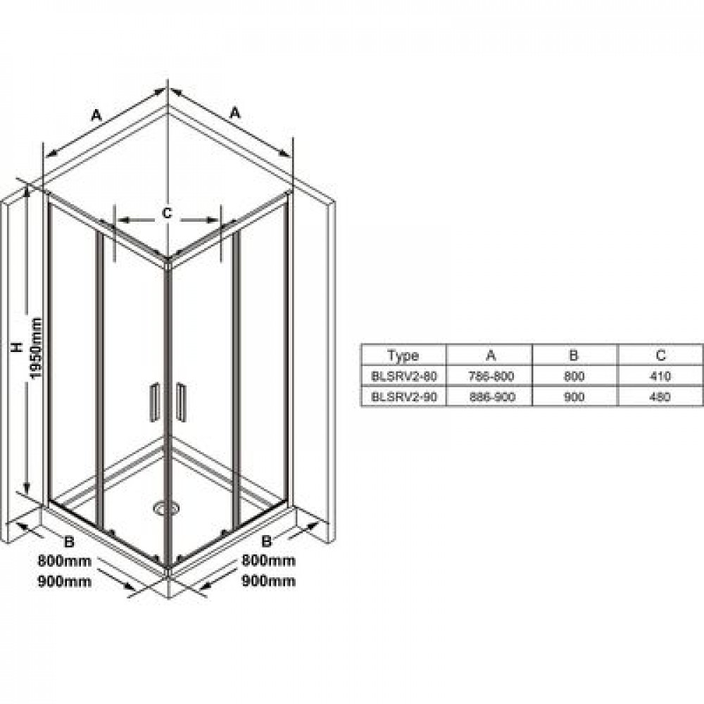 Душевой уголок Ravak Blix Slim 90x90 BLSRV2-90 профиль Хром стекло прозрачное