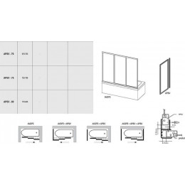 Боковая стенка для шторки на ванну Ravak Supernova APSV 80 профиль Сатин стекло Transpare (95040U02Z1)