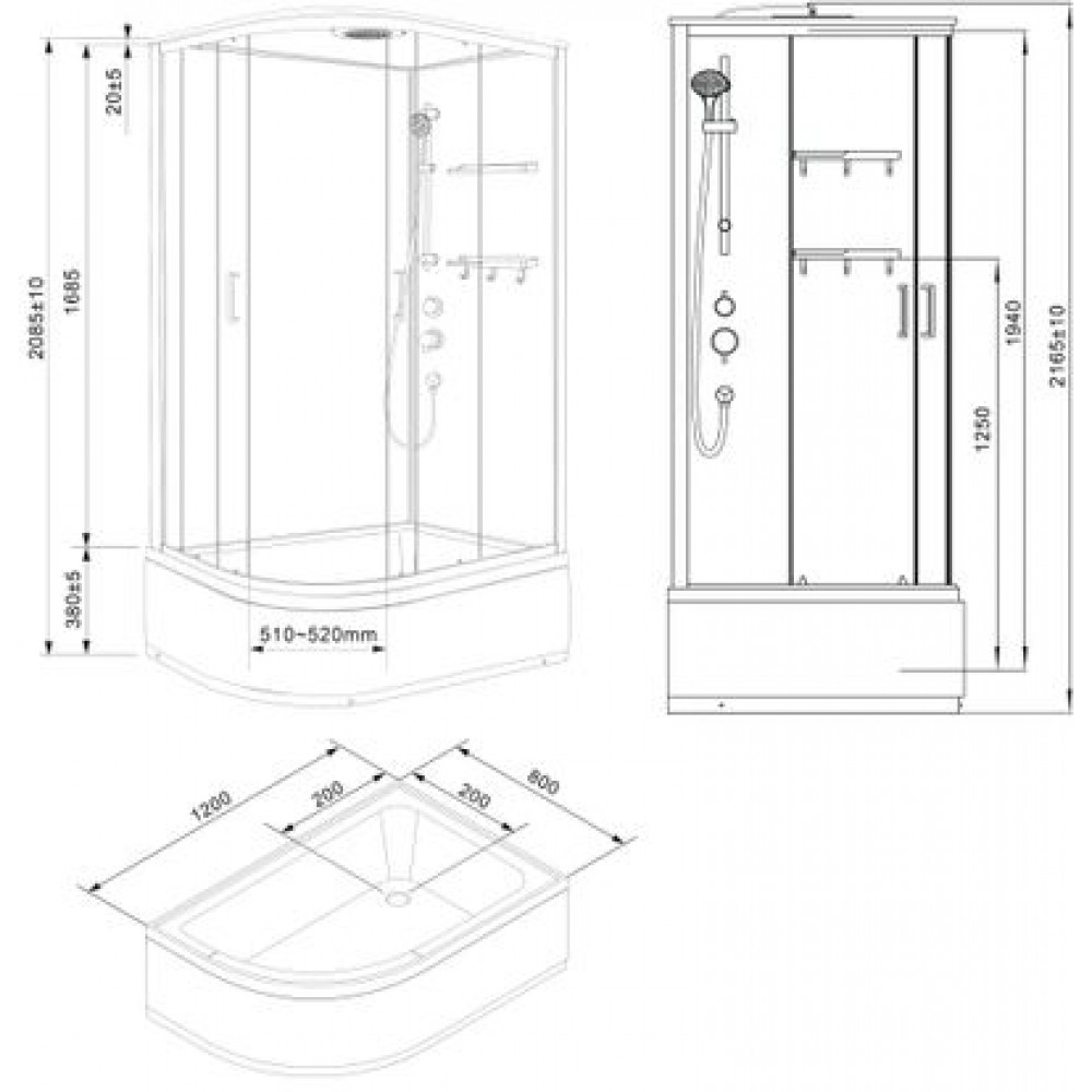 Душевая кабина Loranto NEO 120x80x(170+38) правая, с высоким поддоном 38см, прозрачное закаленное стекло 4 мм, задние стеклянные стенки белые, с двумя полками, цвет профиля серебро (CS-22012R)