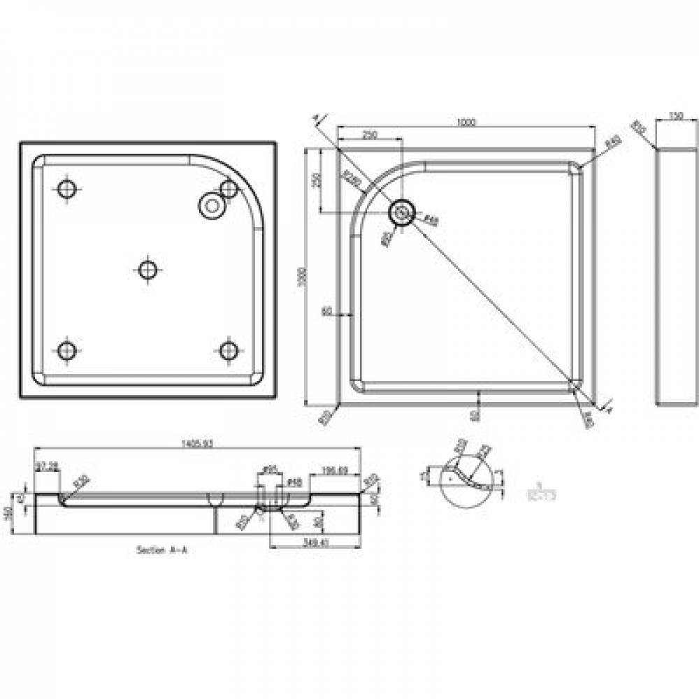 Душевой поддон Azario 1000х1000х150 R/L, для GREENWOOD 1000, NAG 1221 1000
