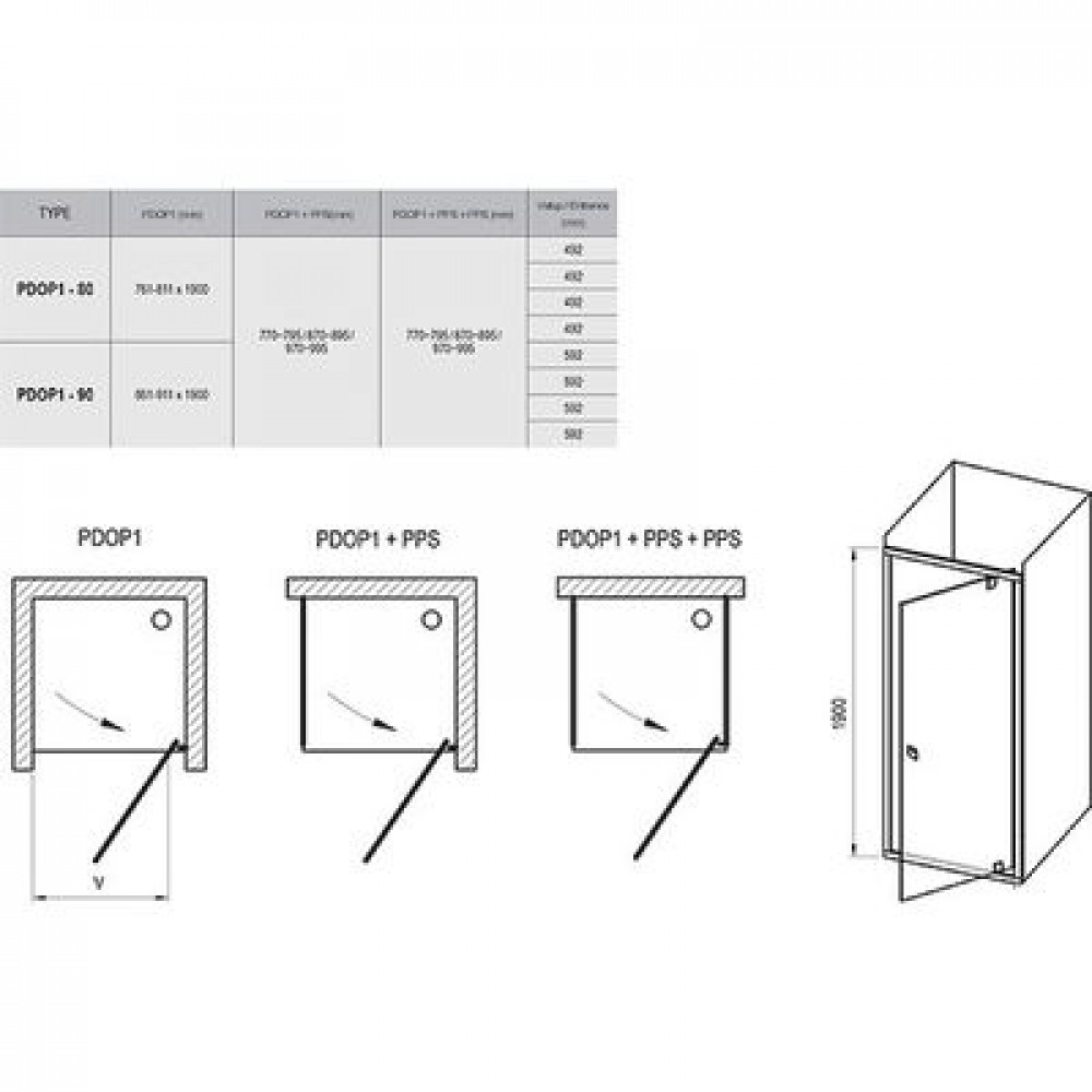 Душевая дверь Ravak Pivot PDOP1-80 распашная, стекло Transparent, профиль Черный (03G40300Z1)