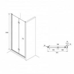 Душевое ограждение Roca Capital дверь распашная на петлях с фиксированной частью 900х1950 прозрачное стекло, хром (M4509012M)