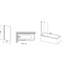 Шторка для ванны, цвет профиля сатин, стекло прозрачное, Ravak PVS1-80
