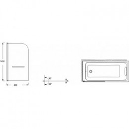 Шторка на ванну с полотенцедержателем, стекло прозрачное, профиль черный, 80x145,  Jacob Delafon Odeon Up (E4932-BL)