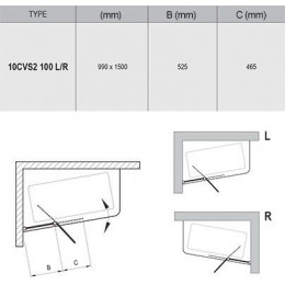 Шторка для ванны, профиль хром, стекло прозрачное, Ravak 10CVS2-100 R