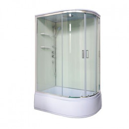 Душевая кабина Loranto NEO 120x80x(170+38) левая, с высоким поддоном 38см, прозрачное закаленное стекло 4 мм, задние стеклянные стенки белые, с двумя полками, цвет профиля серебро (CS-22012L)