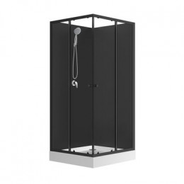 Душевая кабина Loranto NEO 90x90x(190+15) с низким поддоном 15см, прозрачное закаленное стекло 5 мм, задние стеклянные стенки черные, профиль черный-матовый (CS-21801BP)