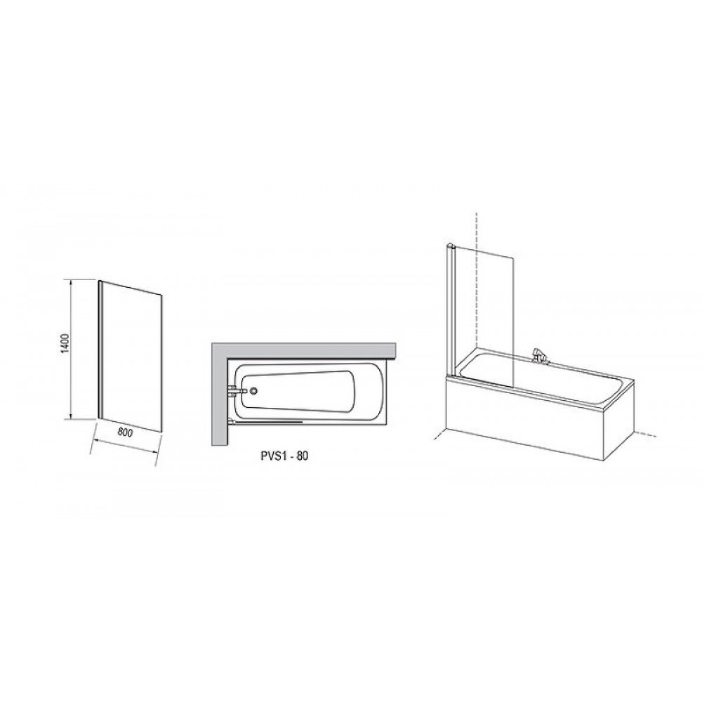 Шторка на ванну Ravak Pivot PVS1-80 стекло Transparent,  профиль Черный (79840300Z1)