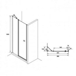 Душевое ограждение Roca Capital фронтальная панель с распашной дверью на профиле 90x195, хром (M4609012M)
