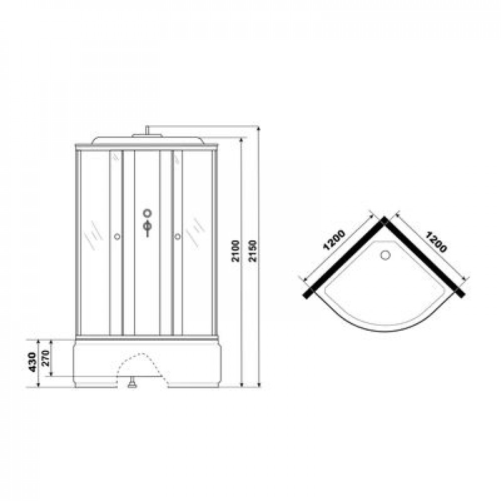 Душевая кабина Loranto 120x120x215 стекло 4 мм. поддон 43 см, задняя стенка белое стекло, алюминиевый профиль матовый хром (CS-1200ТМ/F)