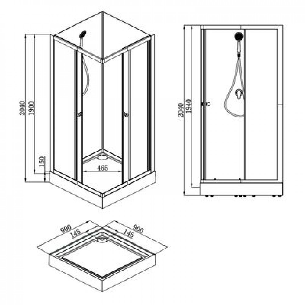 Душевая кабина Loranto NEO 90x90x(190+15) c низким поддоном 15см, прозрачное закаленное стекло 5 мм,задние стеклянные стенки белые, профиль черный-матовый (CS-21801)