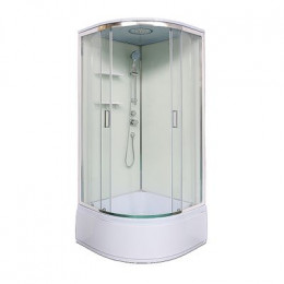 Душевая кабина Loranto NEO 90x90x(170+38) с высоким поддоном 38см, прозрачное закаленное стекло 4 мм, задние стеклянные стенки белые, с двумя полками, профиль серебро (CS-22011)