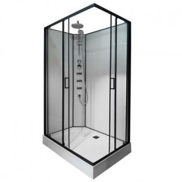 Душевая кабина Loranto NEO 120x80x(190+15) с низким поддоном 15см, прозрачное закаленное стекло 5 мм, задние стеклянные стенки белые, профиль черный-матовый (CS-21813)