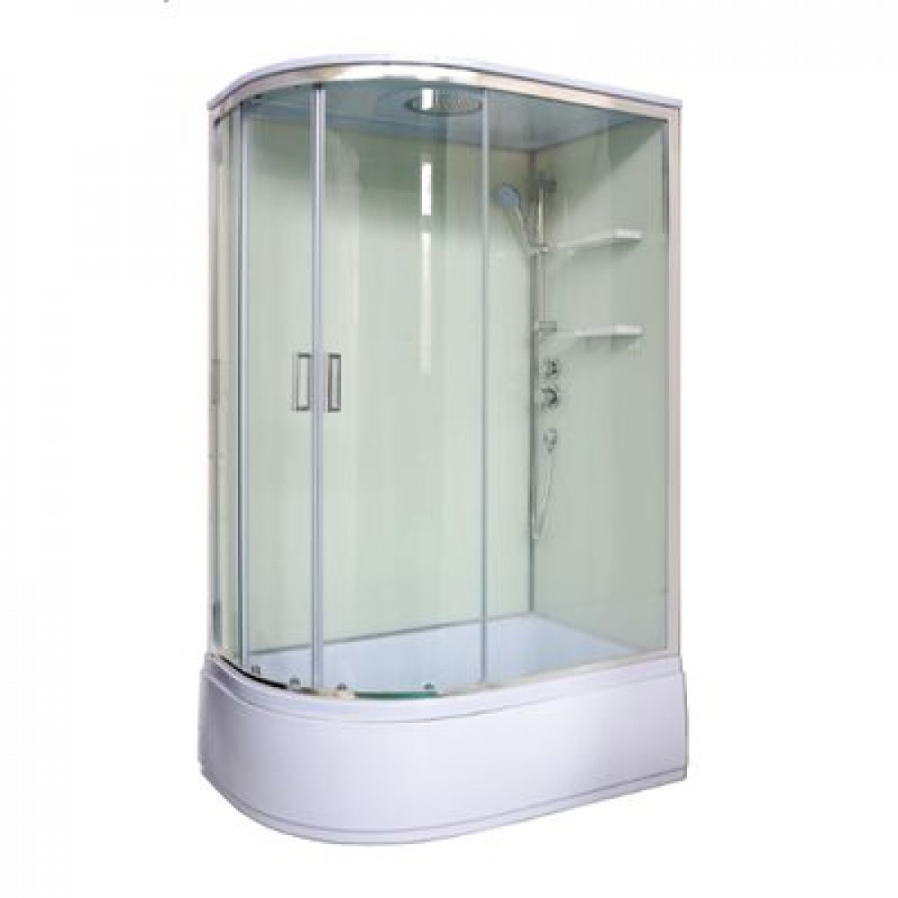 Душевая кабина Loranto NEO 120x80x(170+38) правая, с высоким поддоном 38см, прозрачное закаленное стекло 4 мм, задние стеклянные стенки белые, с двумя полками, цвет профиля серебро (CS-22012R)