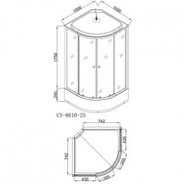 Душевая кабина Loranto 100х100х215  поддон 25 см черный кирпичный узор, серое стекло 4мм профиль черный (CS-6610-25GB 100)