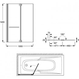 Шторка на ванну, стекло прозрачное, профиль хром, 100х140, Jacob Delafon ADEQUATION (E4931-GA)