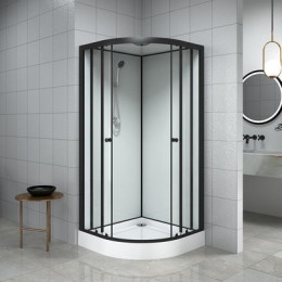 Душевая кабина Loranto NEO 90x90x(190+15) с низким поддоном 15см, прозрачное закаленное стекло 5 мм, задниt стеклянные стенки белые, профиль черный-матовый (CS-22109)