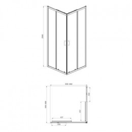 Душевое ограждение AZARIO 900х900х2000, БЕЗ ПОДДОНА, прозрачное стекло 6 мм, цвет профиля черный (AZ-ND1142 900 Black)