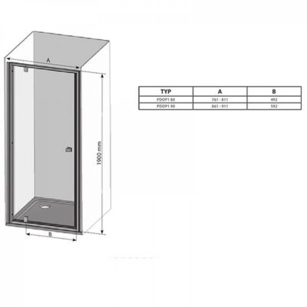 Душевая дверь Ravak Pivot PDOP1-90 распашная, стекло Transparent, профиль Черный  (03G70300Z1)