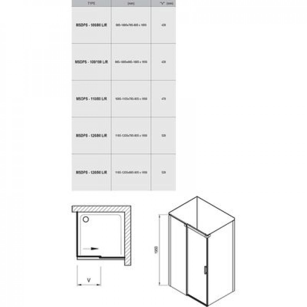 Душевой уголок Ravak Matrix MSDPS 110x80 L  профиль Белый стекло Transparent (0WLD4100Z1)