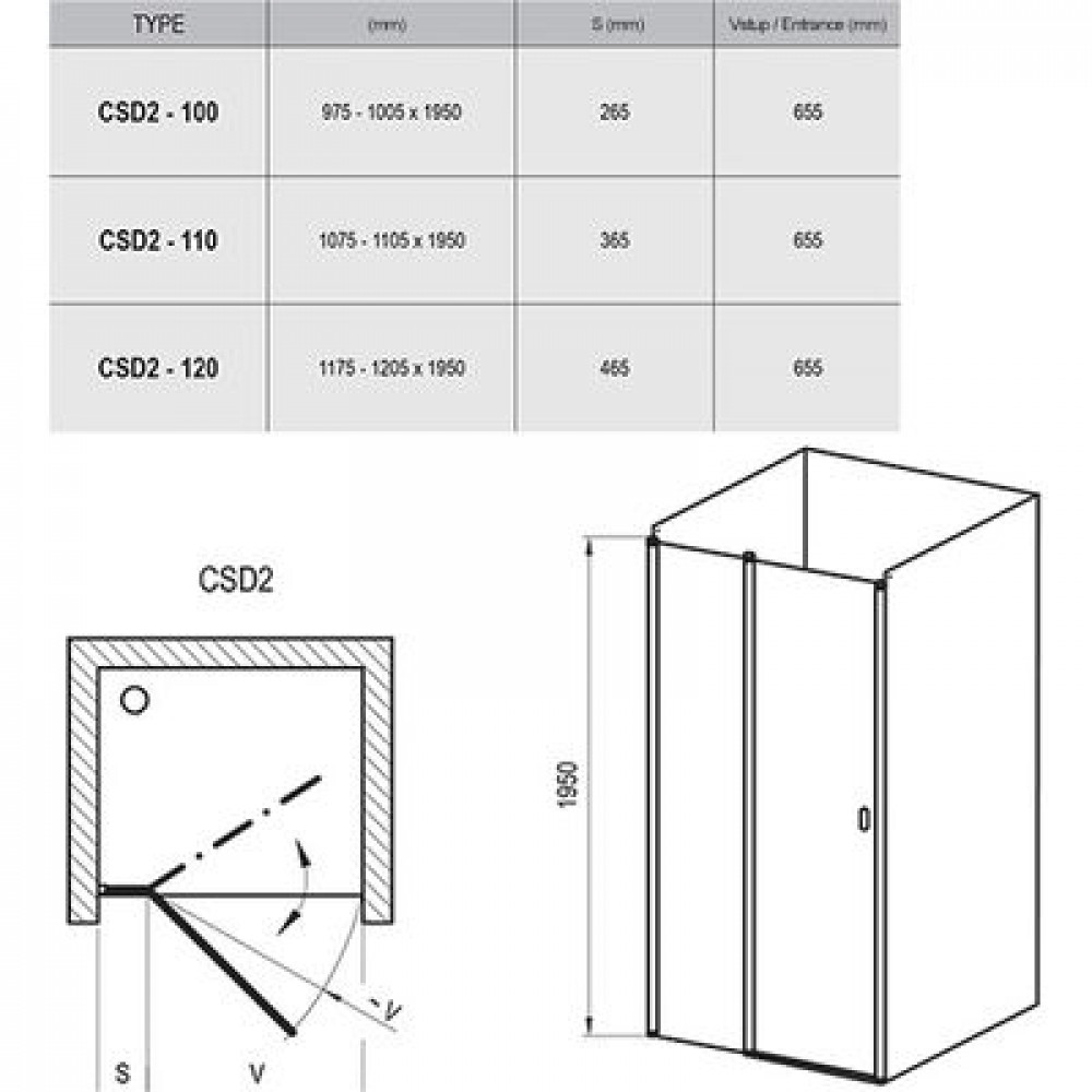 Душевая дверь Ravak Chrome CSD2-120 распашная, стекло Transparent, профиль Белый  (0QVGC100Z1)