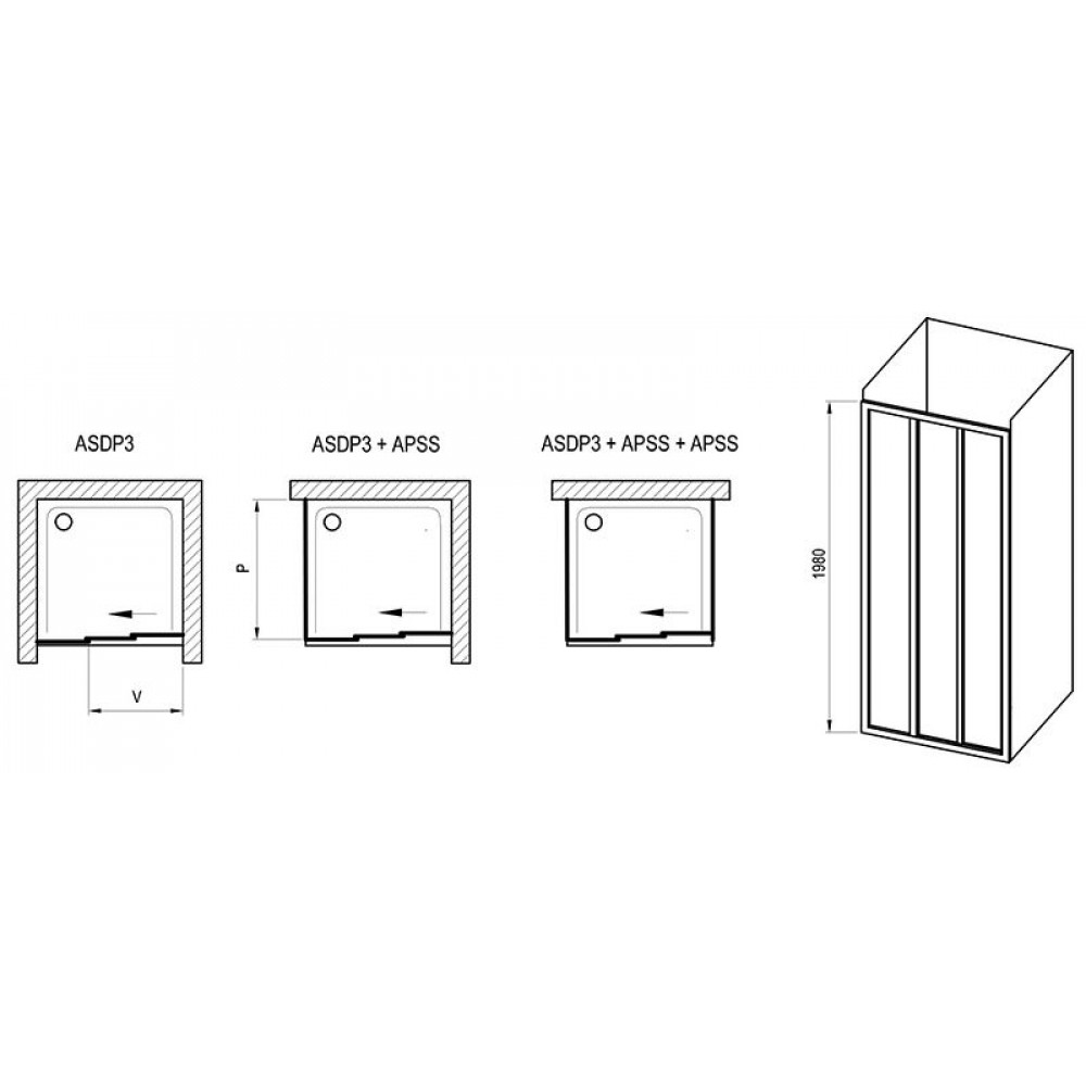 Душевая дверь Ravak Supernova ASDP3-120 стекло Transparent, профиль Белый (00VG01R2Z1)