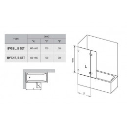 Шторка для ванны, профиль хром, стекло прозрачное, Ravak BVS2-100 R