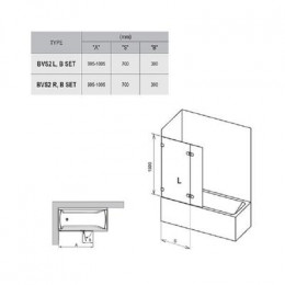 Шторка для ванны, профиль хром, стекло прозрачное, Ravak BVS2-100 L
