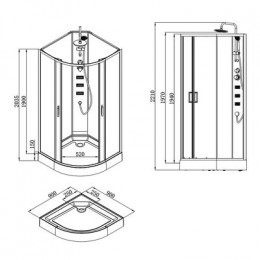 Душевая кабина Loranto NEO 90x90x(190+15) с низким поддоном 15см, прозрачное закаленное стекло 5 мм, задние стеклянные стенки белые, профиль черный-матовый (CS-21811)