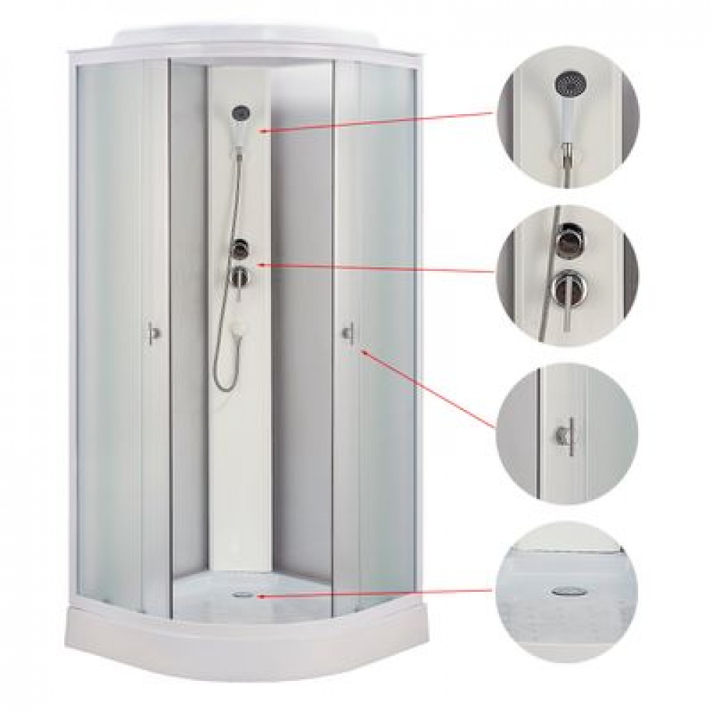 Душевая кабина Loranto 90x90x215 поддон 13 см, 4 мм матовое стекло, профиль и задняя стенка белого цвета (CS-981ТМ/W)