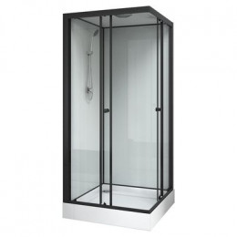 Душевая кабина Loranto NEO 90x90x(190+15) с низким поддоном 15см, прозрачное закаленное стекло 5 мм, задние стеклянные стенки белые, профиль черный-матовый (CS-22110)