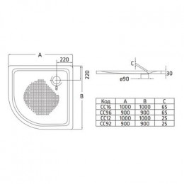 Душевой поддон BLB 90х90х6,5, стальной полукруглый