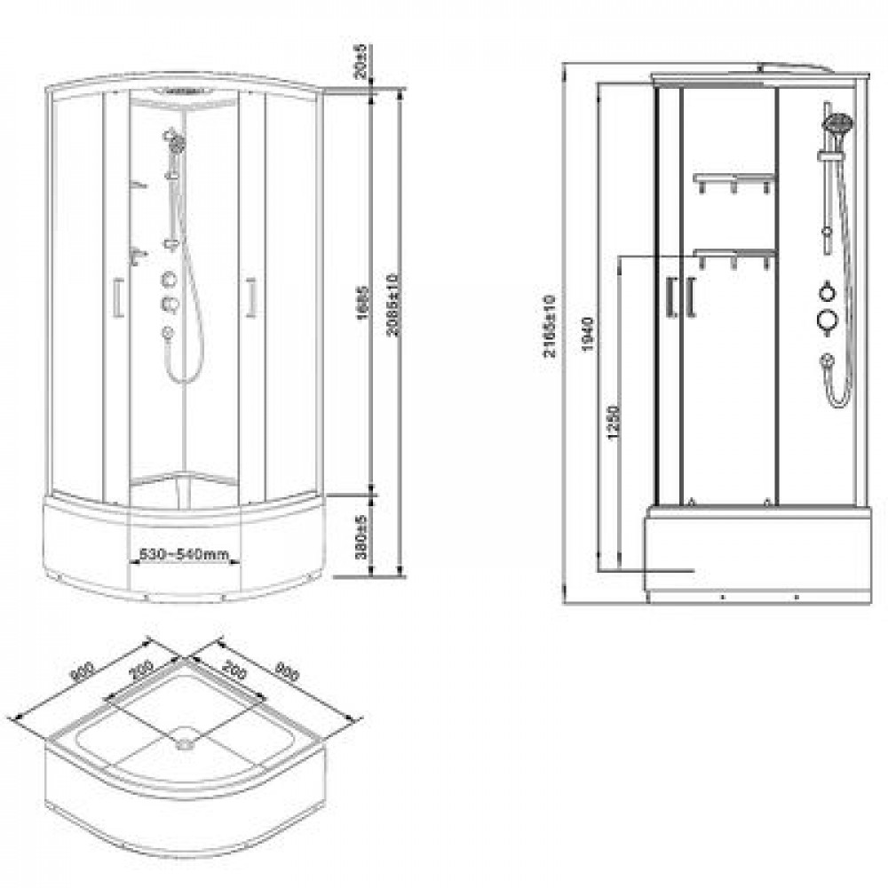 Душевая кабина Loranto NEO 90x90x(170+38) с высоким поддоном 38см, прозрачное закаленное стекло 4 мм, задние стеклянные стенки белые, с двумя полками, профиль серебро (CS-22011)