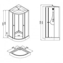 Душевая кабина Loranto NEO 90x90x(190+15) с низким поддоном 15см, прозрачное закаленное стекло 5 мм, задниt стеклянные стенки белые, профиль черный-матовый (CS-22109)