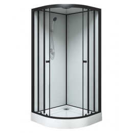 Душевая кабина Loranto NEO 90x90x(190+15) с низким поддоном 15см, прозрачное закаленное стекло 5 мм, задниt стеклянные стенки белые, профиль черный-матовый (CS-22109)