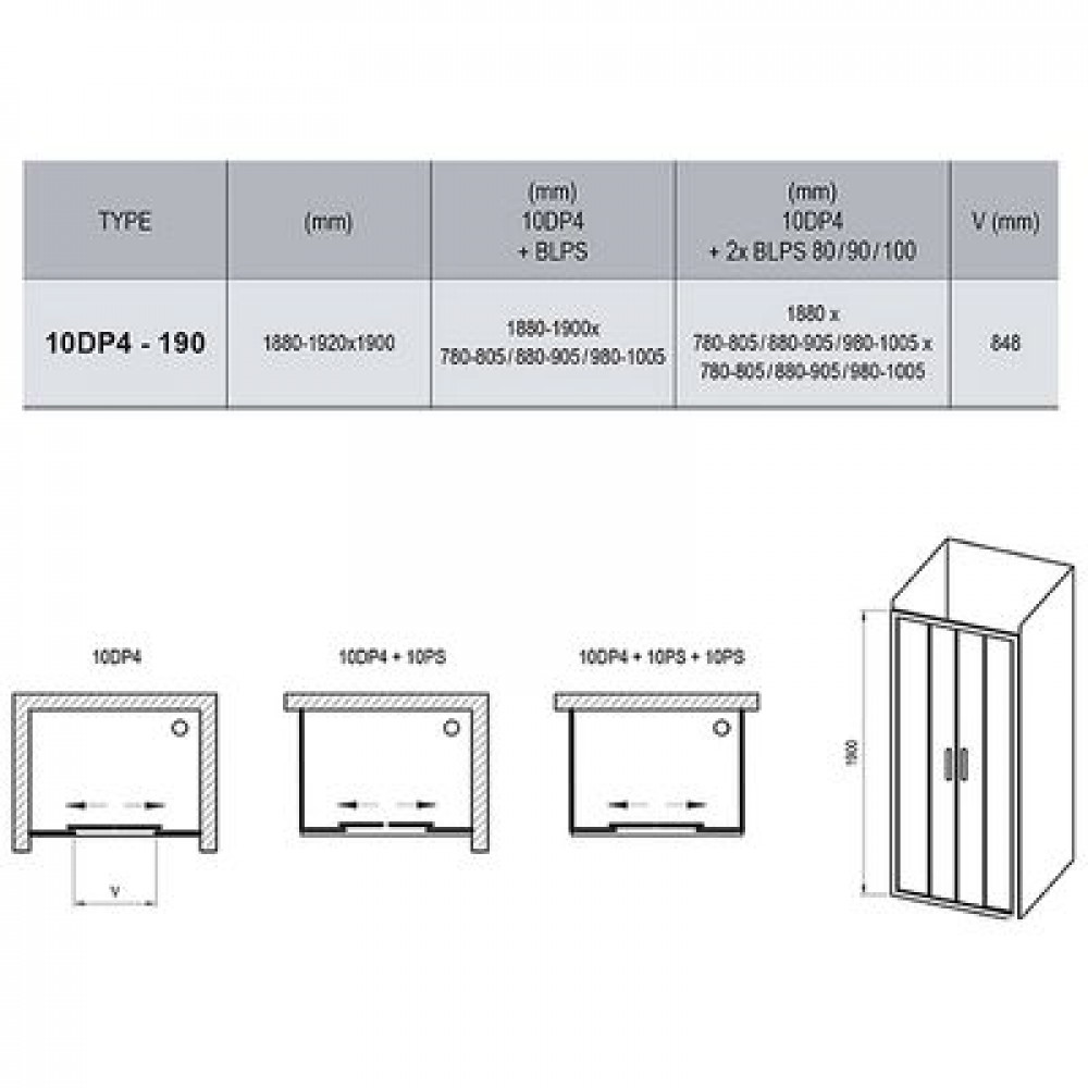 Душевая дверь Ravak 10° 10DP4 190 профиль Хром стекло Transparent (0ZKL0C00Z1)