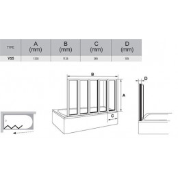 Шторка для ванны складная, профиль белый, цвет стекла "Потоки дождя", Ravak VS5