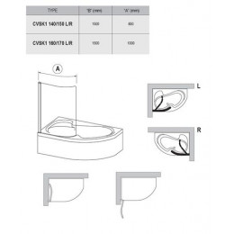 Шторка для ванны, профиль хром, стекло прозрачное, Ravak CVSK1 ROSA 140/150 L