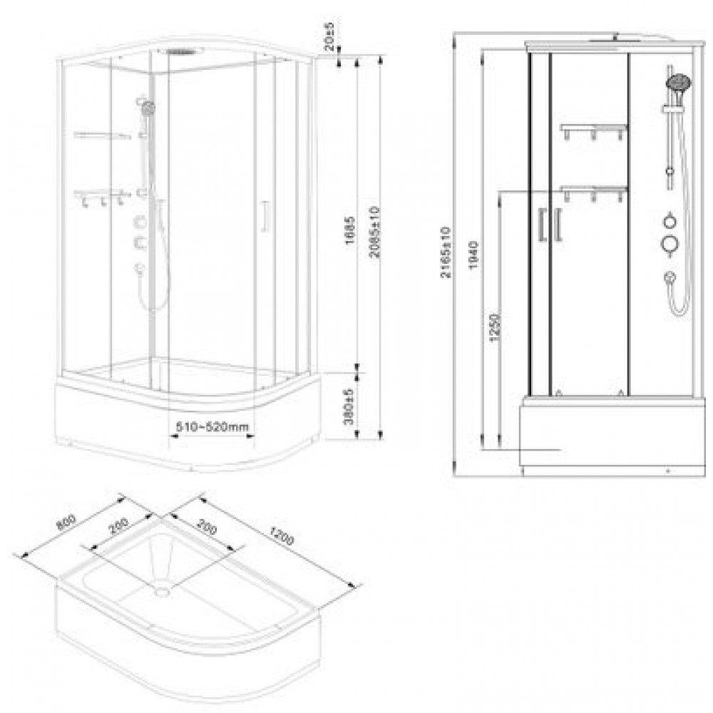 Душевая кабина Loranto NEO 120x80x(170+38) левая, с высоким поддоном 38см, прозрачное закаленное стекло 4 мм, задние стеклянные стенки белые, с двумя полками, цвет профиля серебро (CS-22012L)