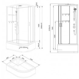 Душевая кабина Loranto NEO 120x80x(170+38) левая, с высоким поддоном 38см, прозрачное закаленное стекло 4 мм, задние стеклянные стенки белые, с двумя полками, цвет профиля серебро (CS-22012L)