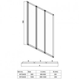 Шторка для ванны 3-х секционная, прозрачное стекло 4 мм, цвет профиля хром, 1000х1500, AZARIO PRESTON (AZ-NFC6433 1000)