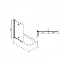 Шторка для ванны складная с фиксированной панелью, 115x140, хром, Roca Capital (M4111512M)