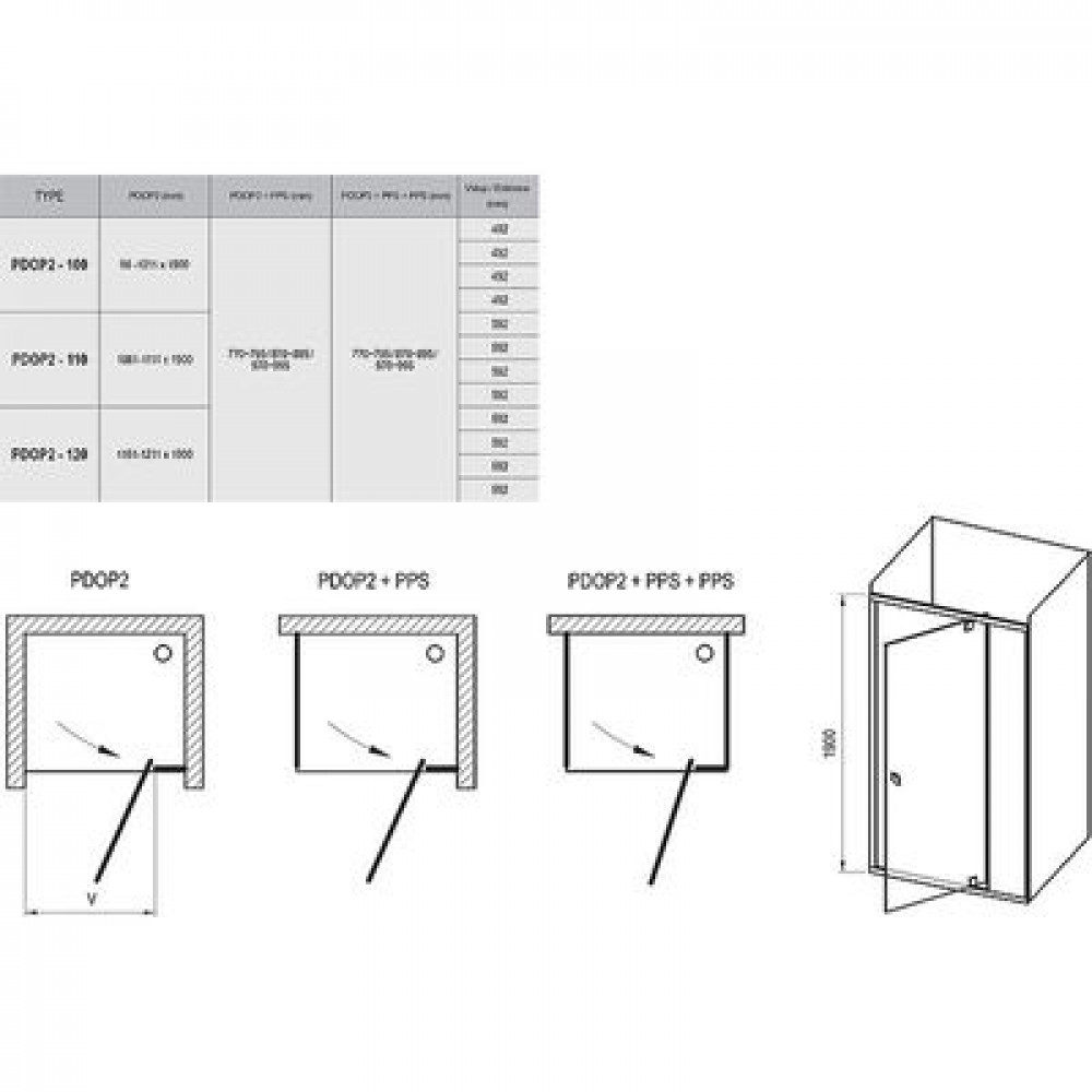 Душевая дверь Ravak Pivot PDOP2-100 распашная, стекло Transparent, профиль Черный (03GA0300Z1)